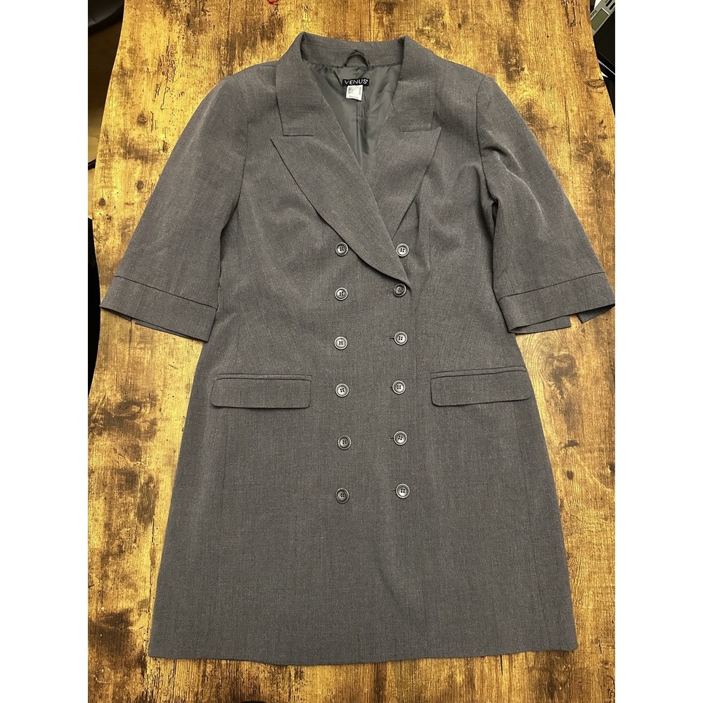 Venus Charcoal Grey Double-Breasted Short Sleeve Blazer Dress